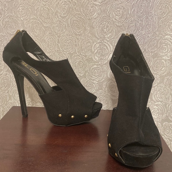 GLO Jeans Heels Black Vegan Suede Leather Platform Stilettos Size 7.5 - Picture 2 of 12